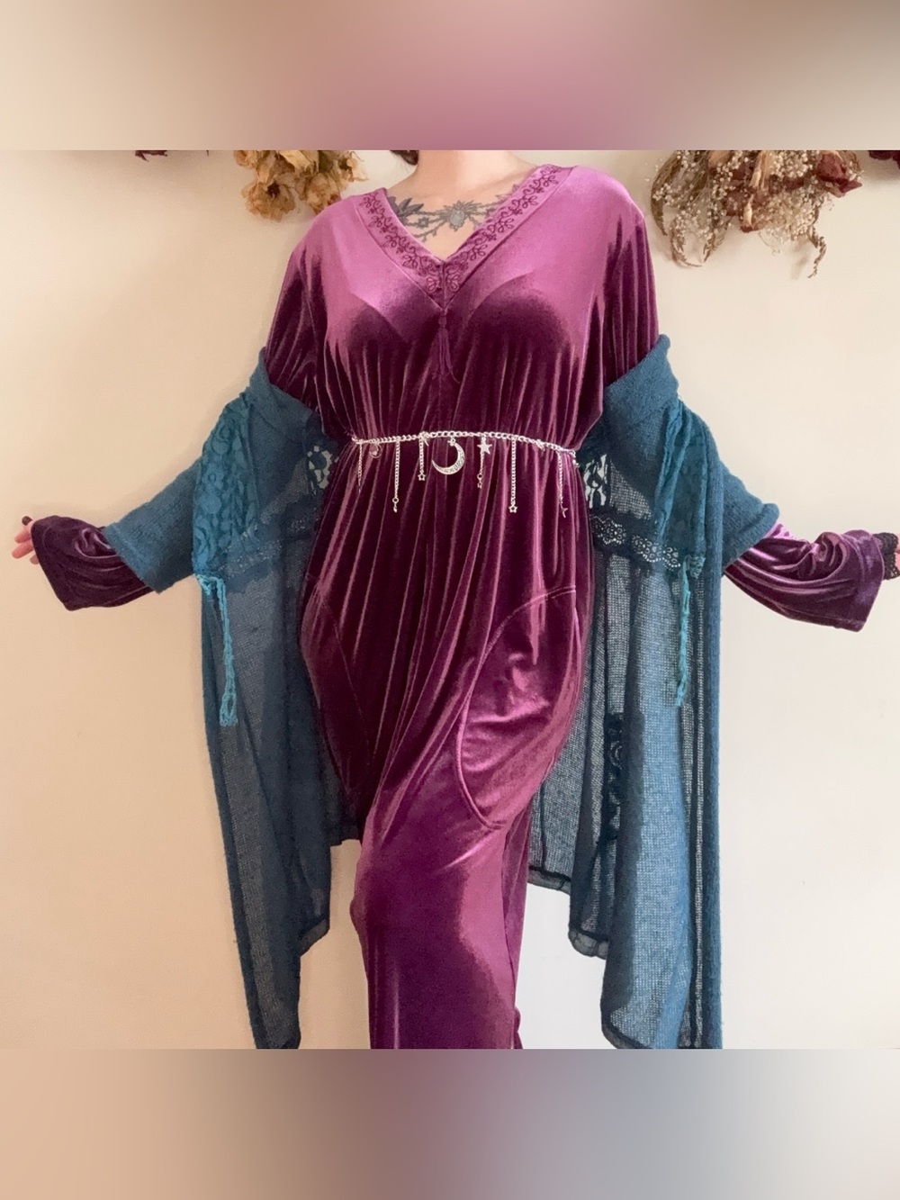 purple velvet maxi dress/nightgown ๐ | romantic gothic witchy whimsigoth velvet